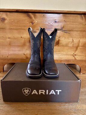 NEW Ariat Sport Western Wide Square Toe Cowboy Boot, Black, Leather, Size 7